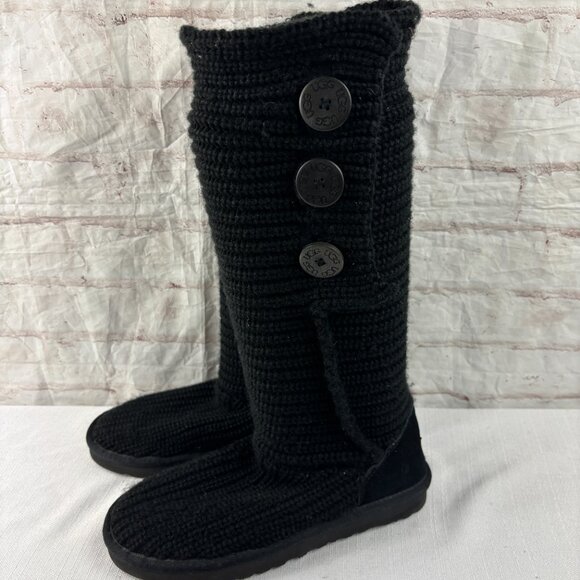 UGG Women's 10 Black Cardy Tall Sweater Knit Wool Blend Boots - Picture 7 of 12